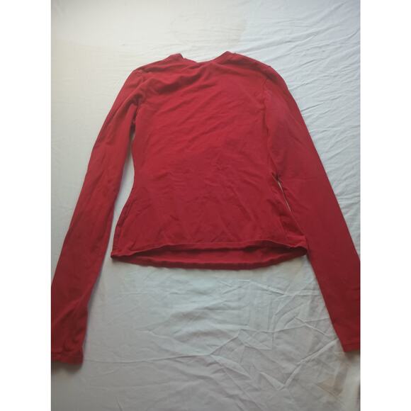 Skims Red Cotton Long sleeve Shirt Women Size Medium Soft Mock Top Pull on - Picture 4 of 4
